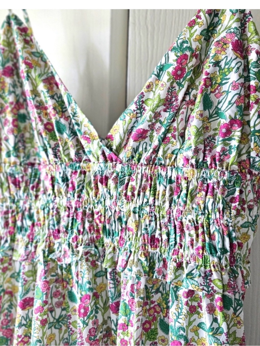 J. Crew Floral Smocked Midi Dress - Pink & Green - Picture 4 of 6